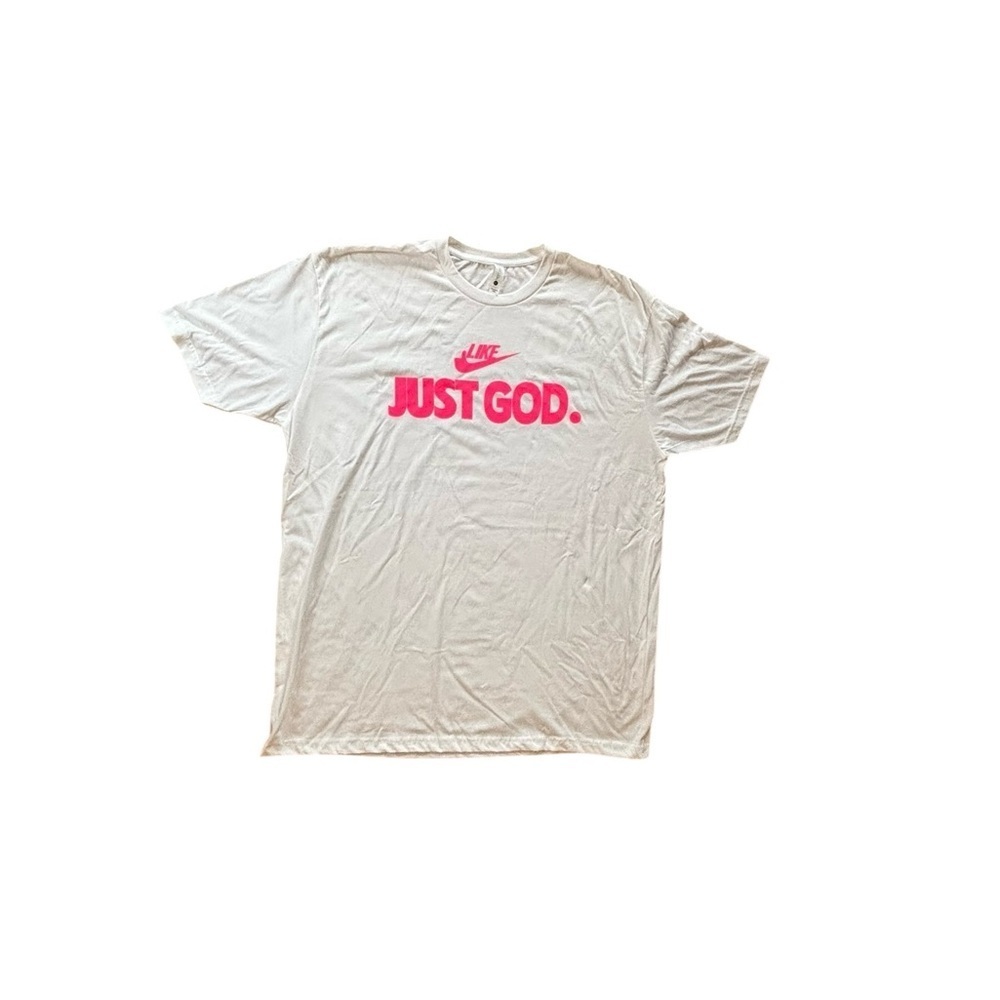 JUST GOD White Crewneck Tee Sz XXL Unisex Short Sleeve Like W/A Thumbs Up Cotton